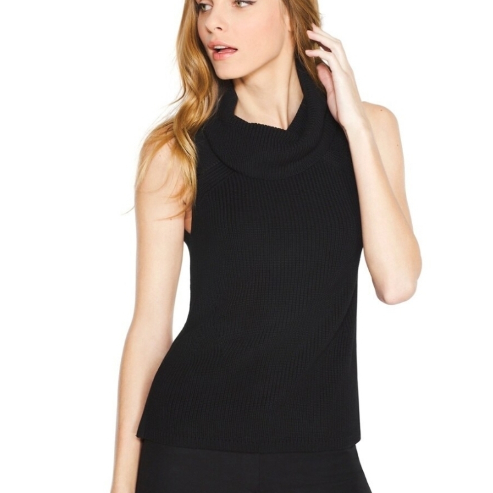 White House Black Market Cowl Neck Sleeveless Top with Belt Black Winter Spring